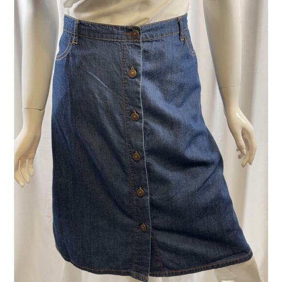 ABS Button Knee Length Denim Skirt, Indigo Denim, Sz: 30, 64-55 - Picture 1 of 16